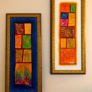 Pair of Authentic Framed Tribal Art on Canvas